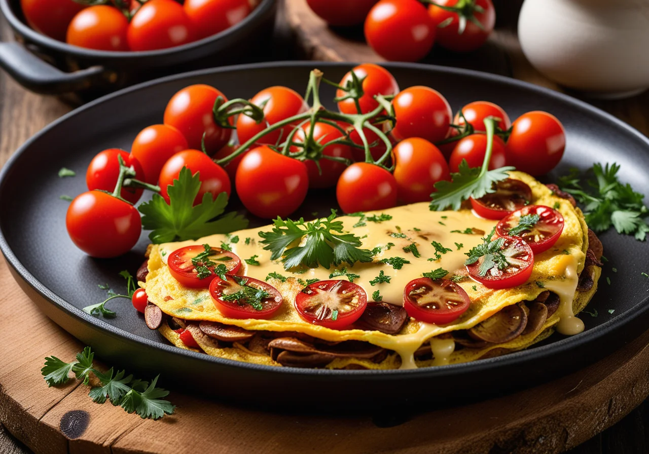 Omelette with Porcini Mushrooms and Braised Tomatoes