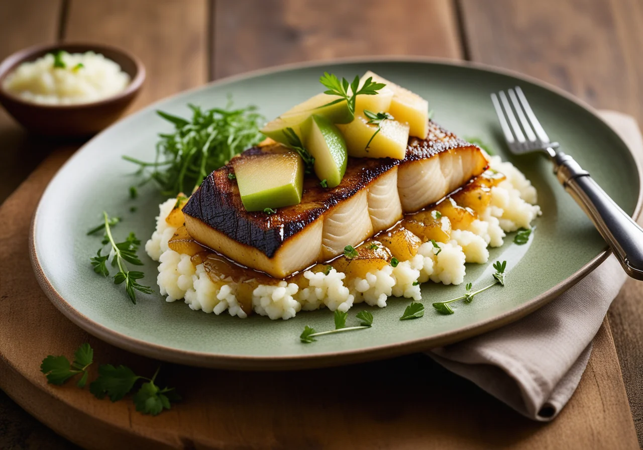 Tempurated Sea Bass with Apple Chutney