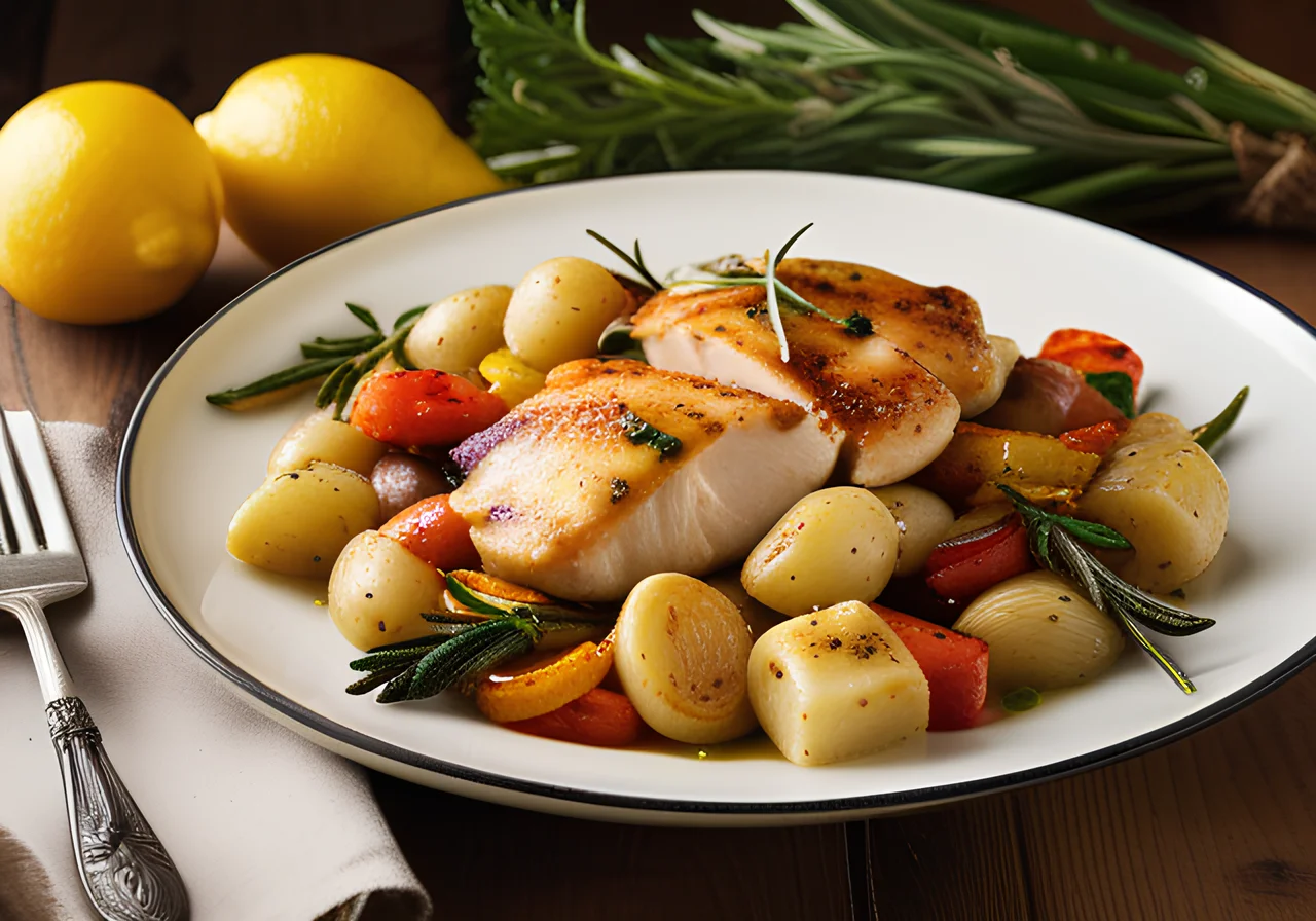 Lemon Oven Chicken on Toscana Vegetable Gnocchi Skillet