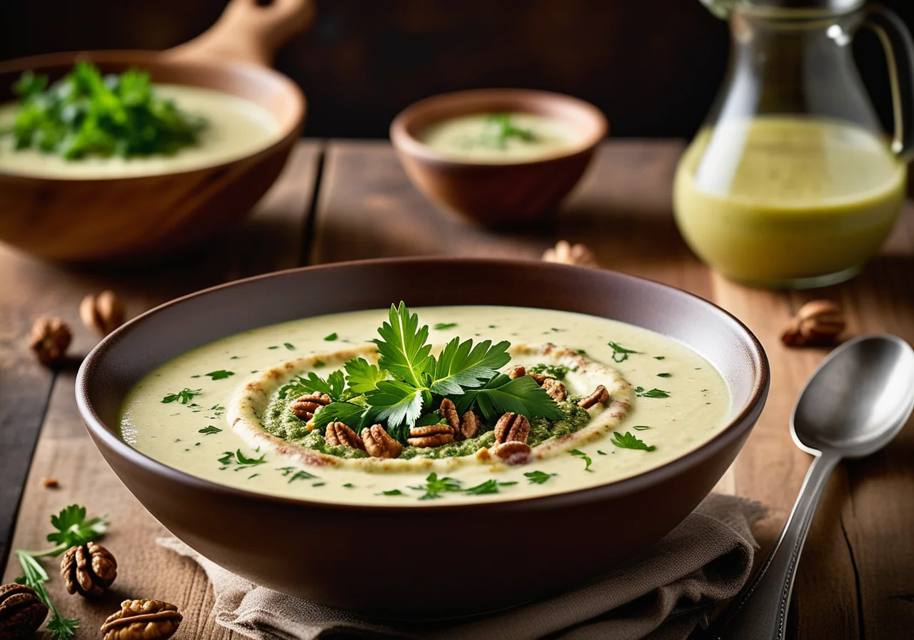 Creamy Potato Soup with Walnut Pesto