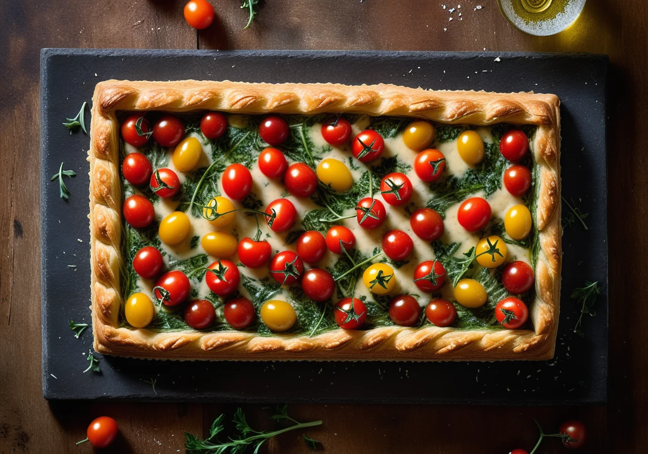 Flaky Pastry with Herbs, Tomatoes and Arugula