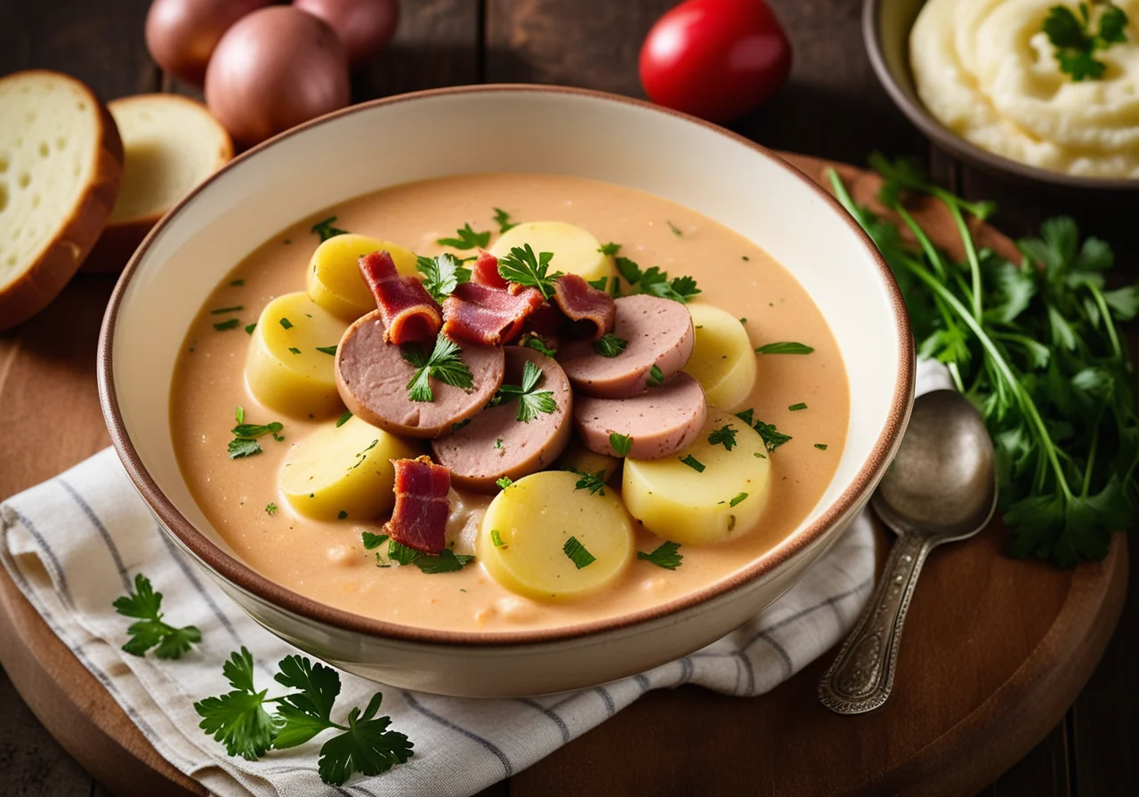 Vegetable Stew with Potatoes, Kohlrabi, Onions in Creamy Sauce