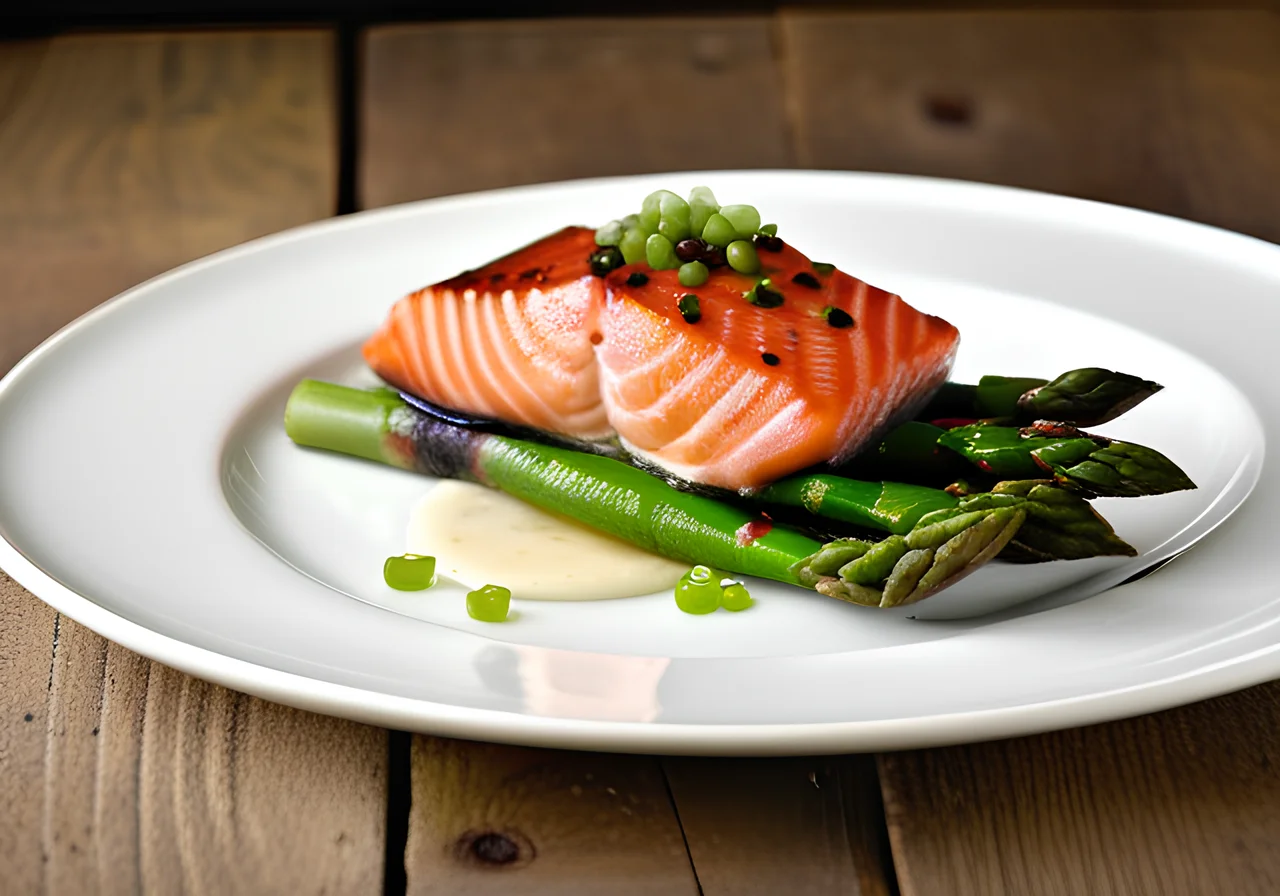 Salmon with Green Asparagus and Beans