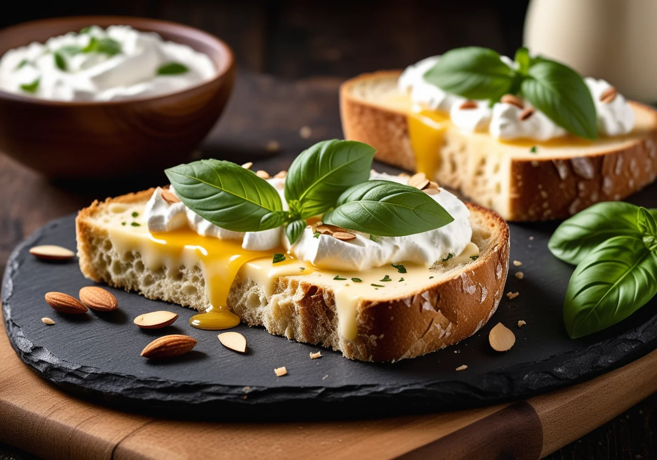 White Bread with Goat Cheese, Almonds and Honey