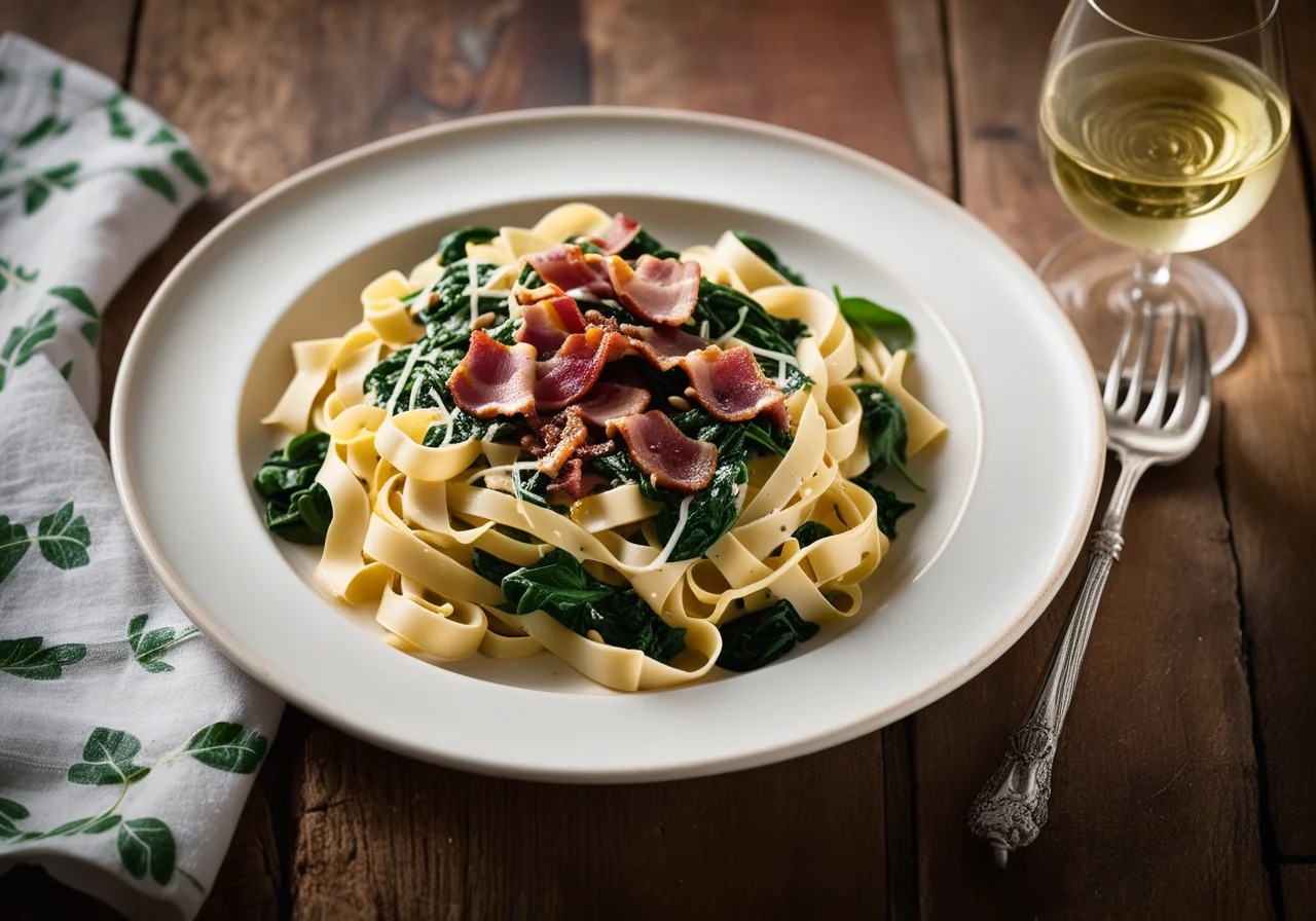 Tagliatelle with Bacon, Beans and Spinach