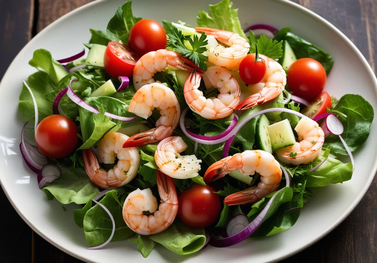 Mixed salad with shrimp