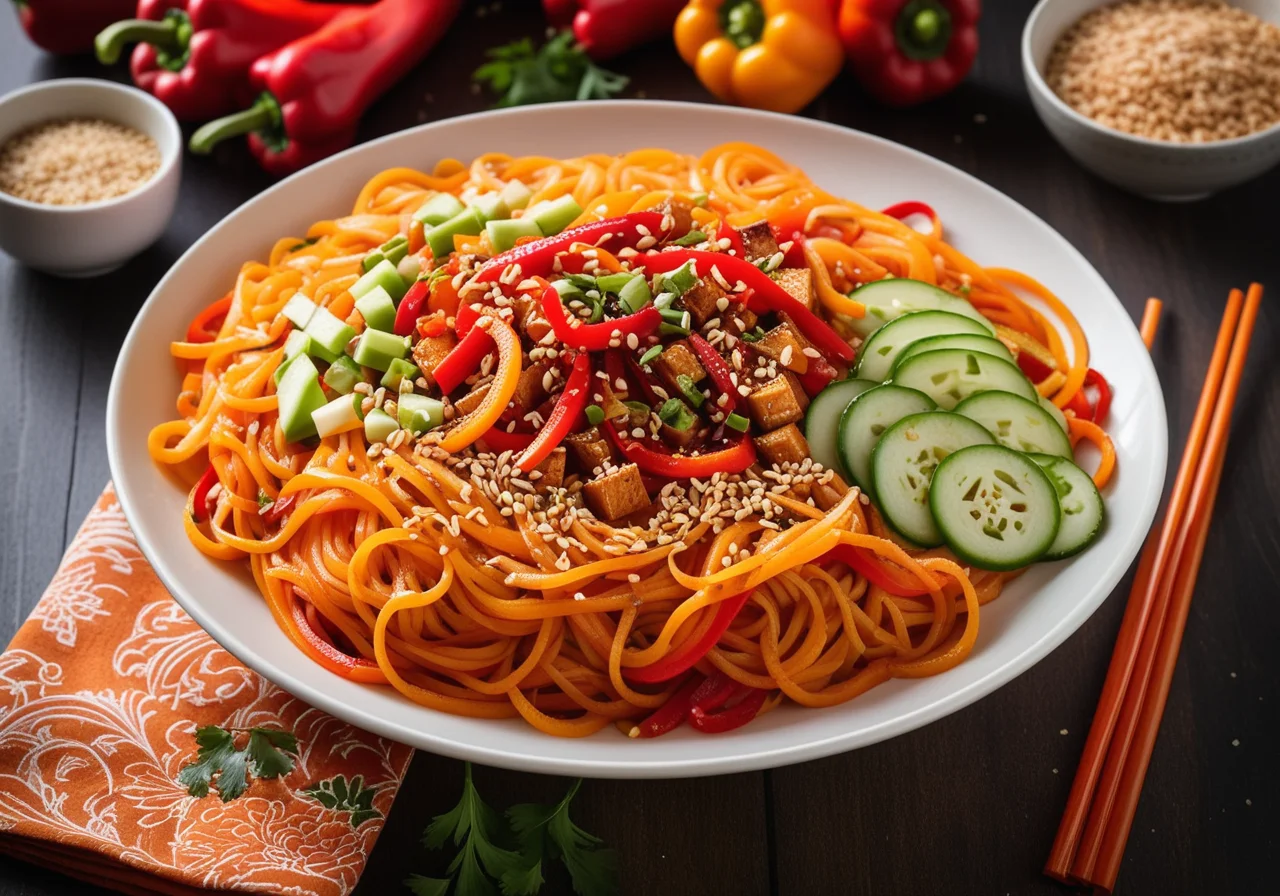 Tofu Noodles with Vegetables and Spicy Sauce