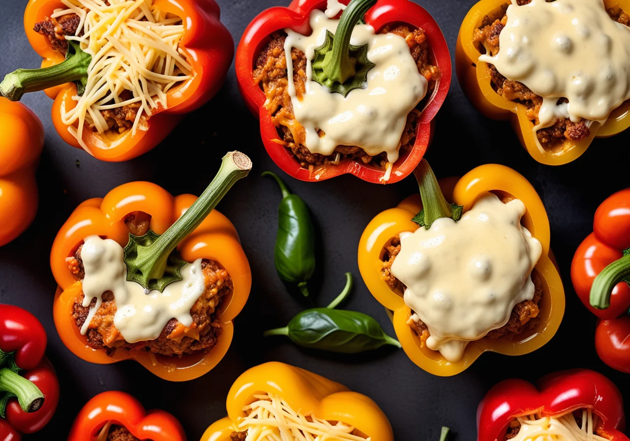 Stuffed Bell Peppers Gratinated with Cheese