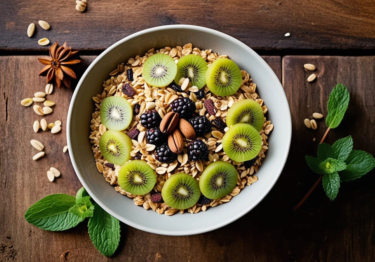 Müsli with Dried Fruits and Kiwi