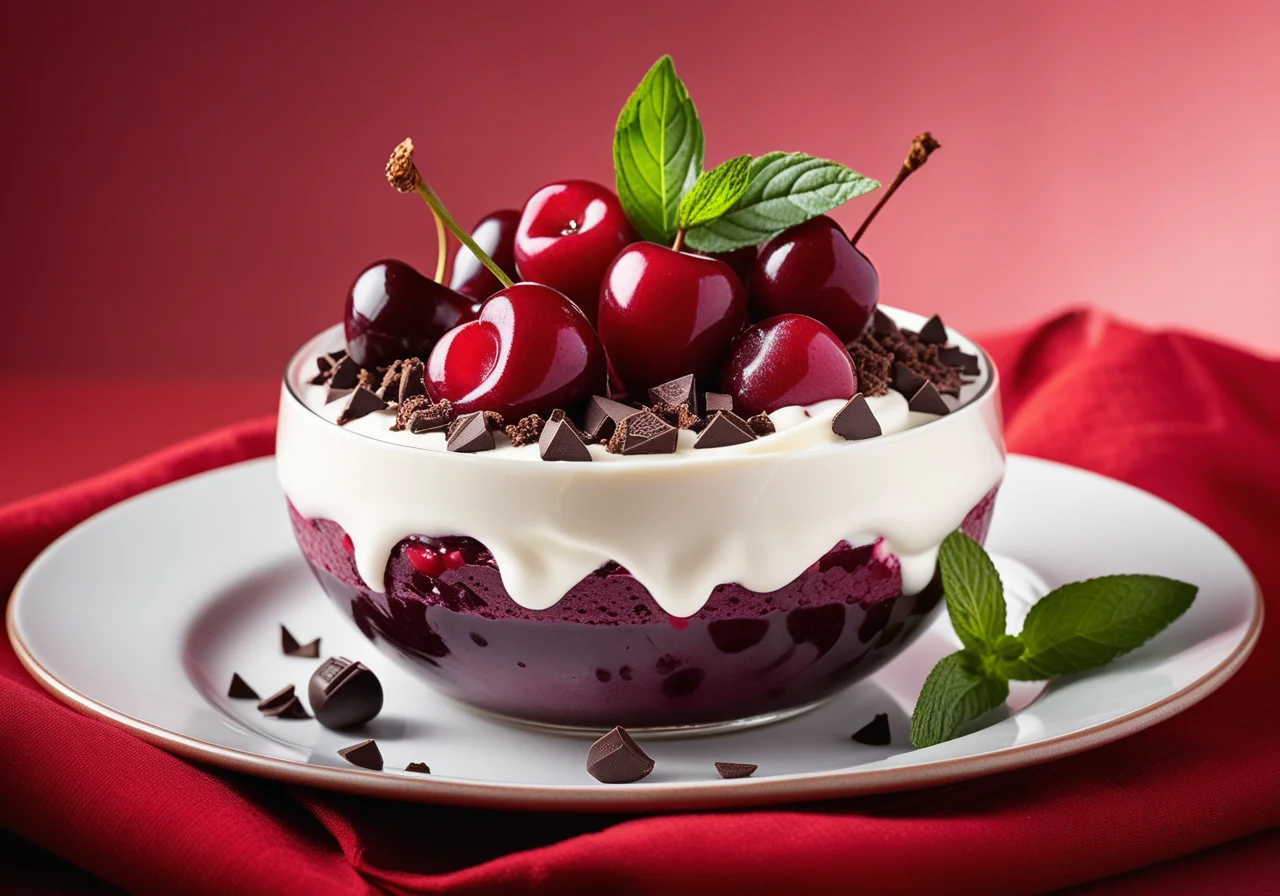 Berry Cherry Pudding with Whipped Cream
