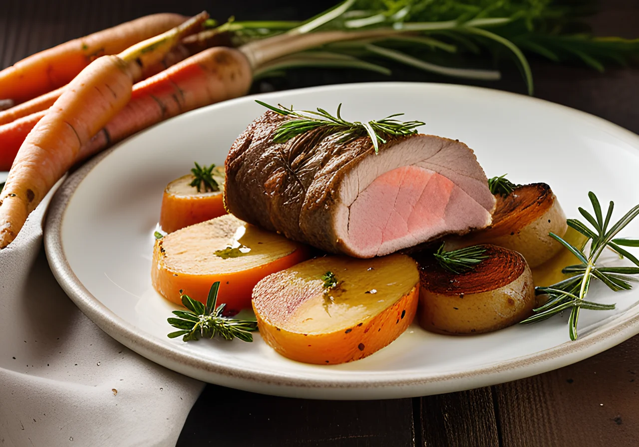 Lamb Roll Roast with Rosemary and Soup Vegetables