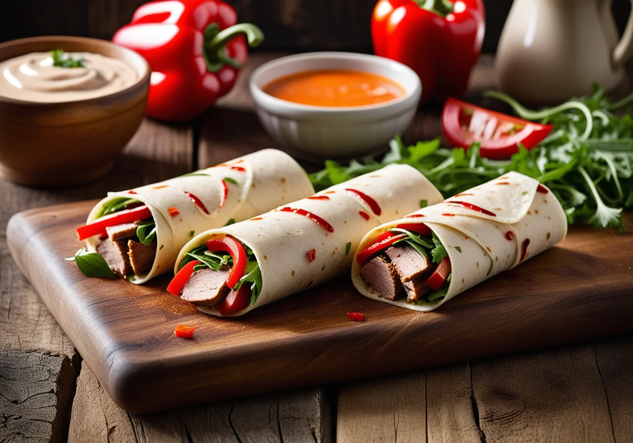 Wraps filled with fried pork