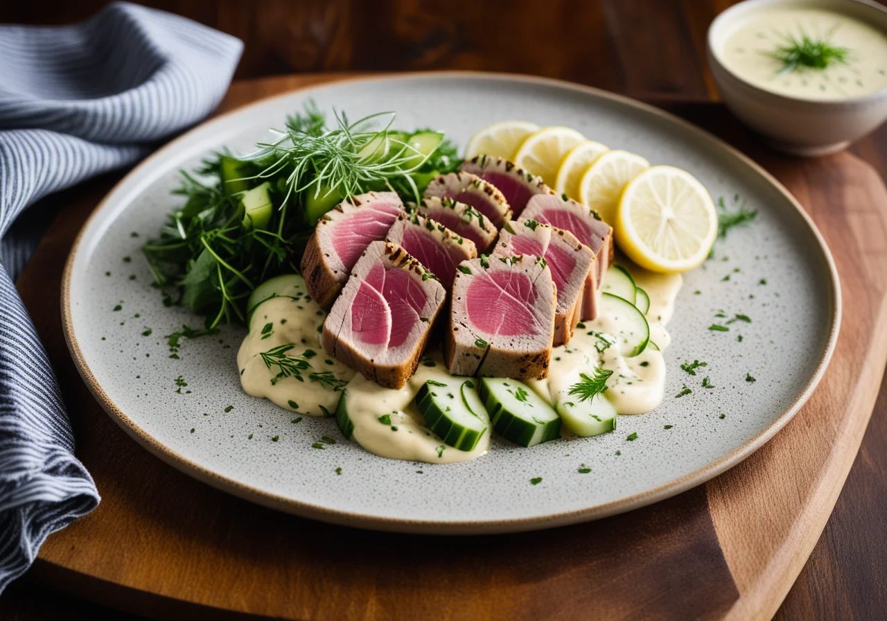 Grilled Tuna Steak with Cucumber Salad