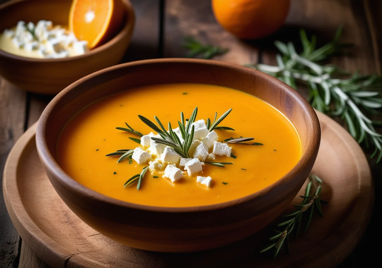 Paprikacremesuppe mit Schafskäse
