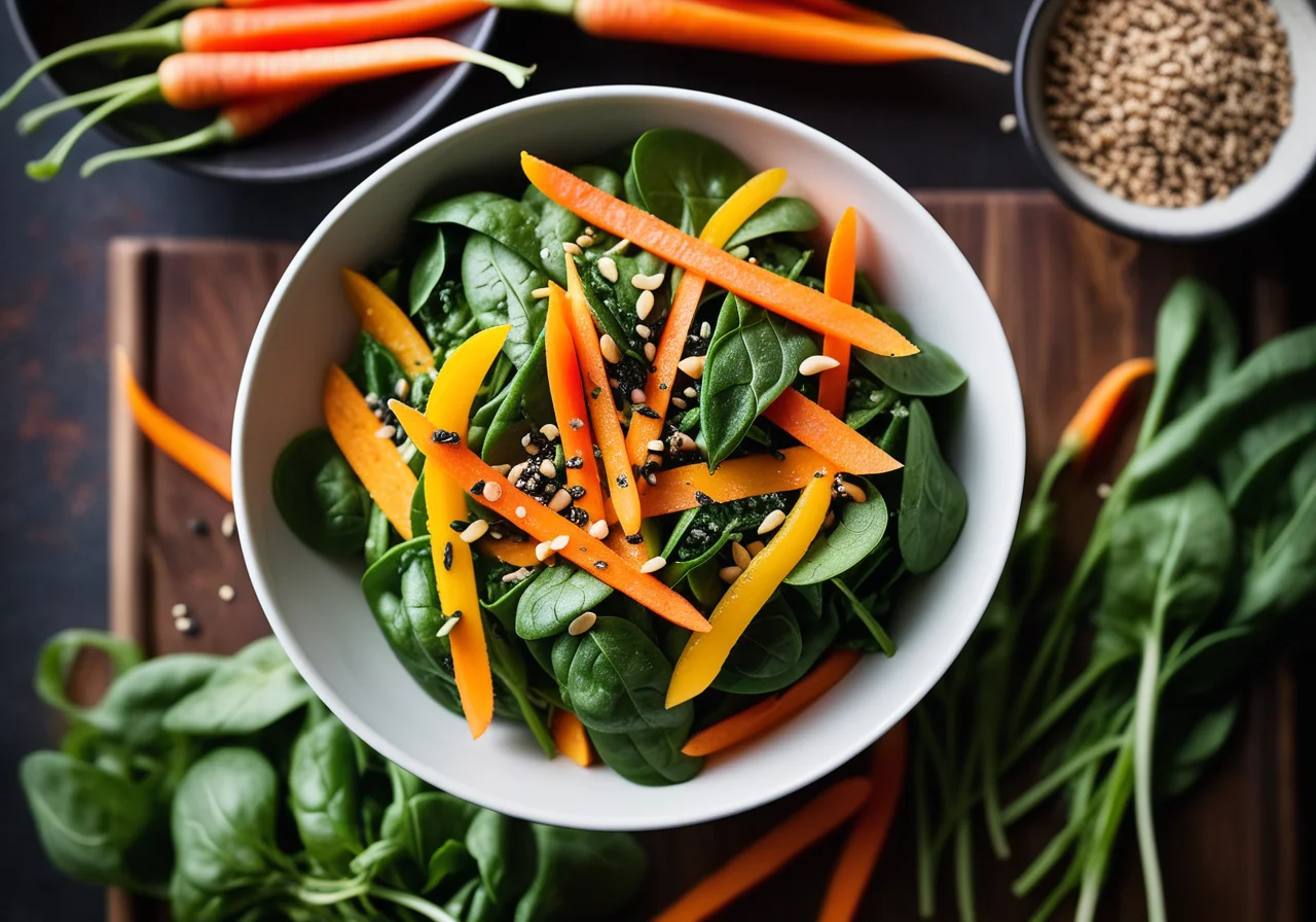 Salad of Spinach, Pea Pods and Carrots