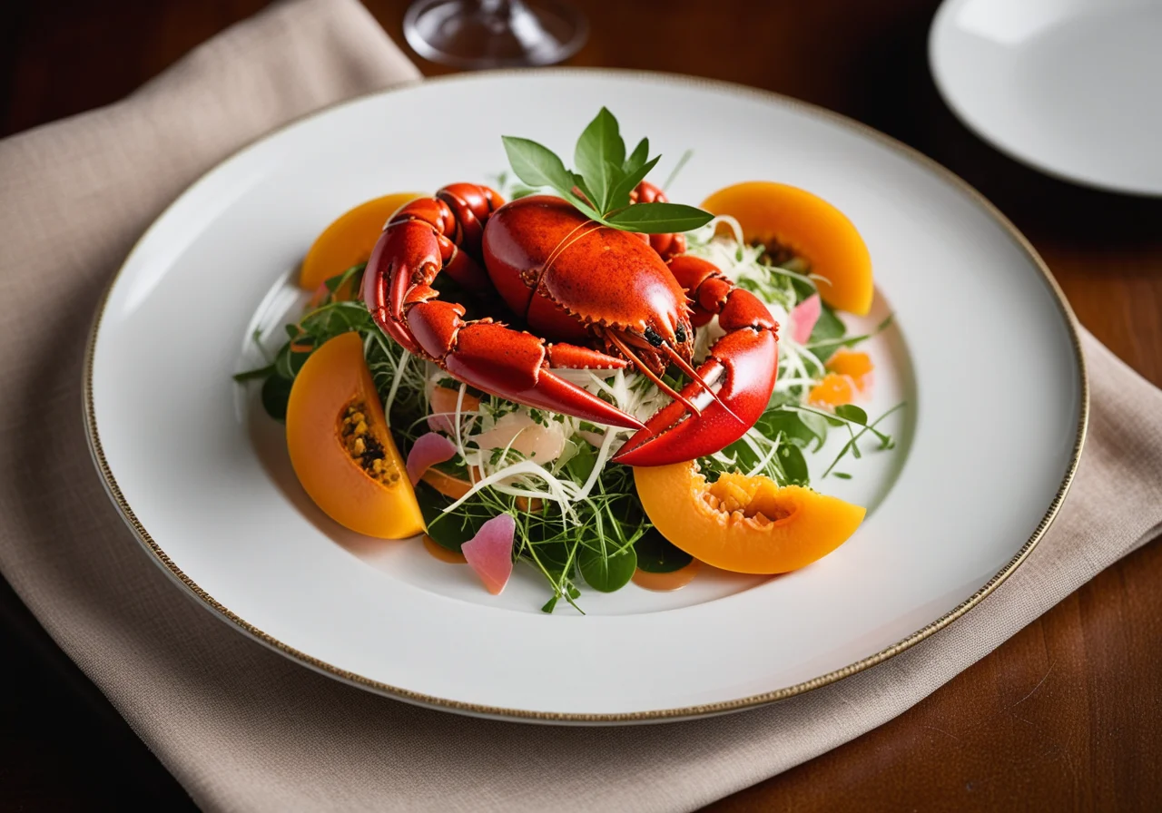 Lobster Crab Salad with Papaya and Watercress