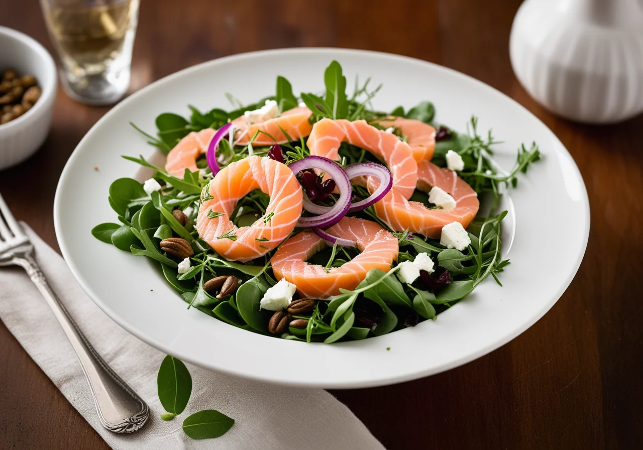 Arugula Salad with Smoked Salmon and Goat Cream Cheese