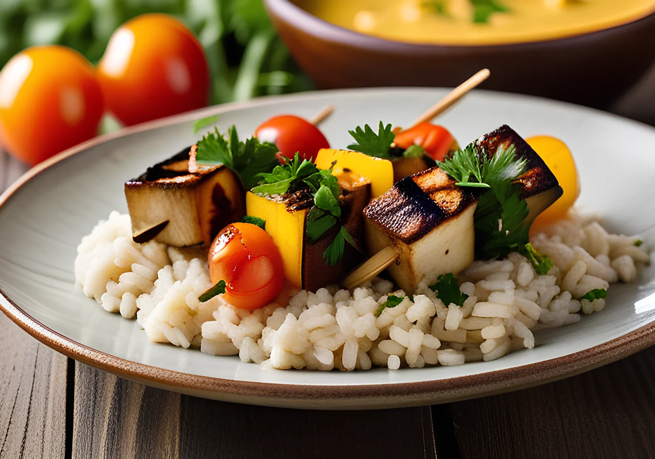 Tofu Vegetable Skewers with Curry Sauce