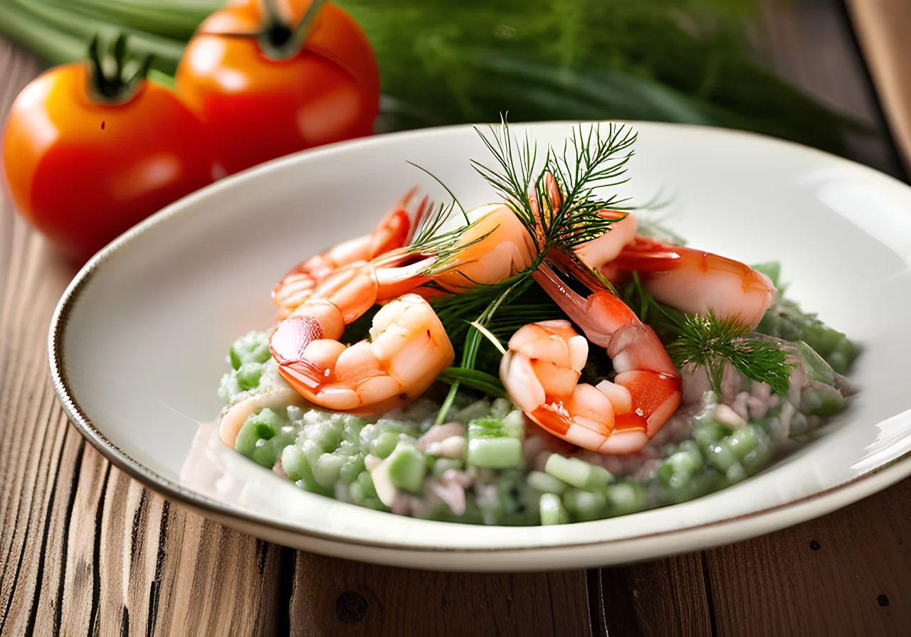 Red Risotto with Shrimp and Cucumber Salad