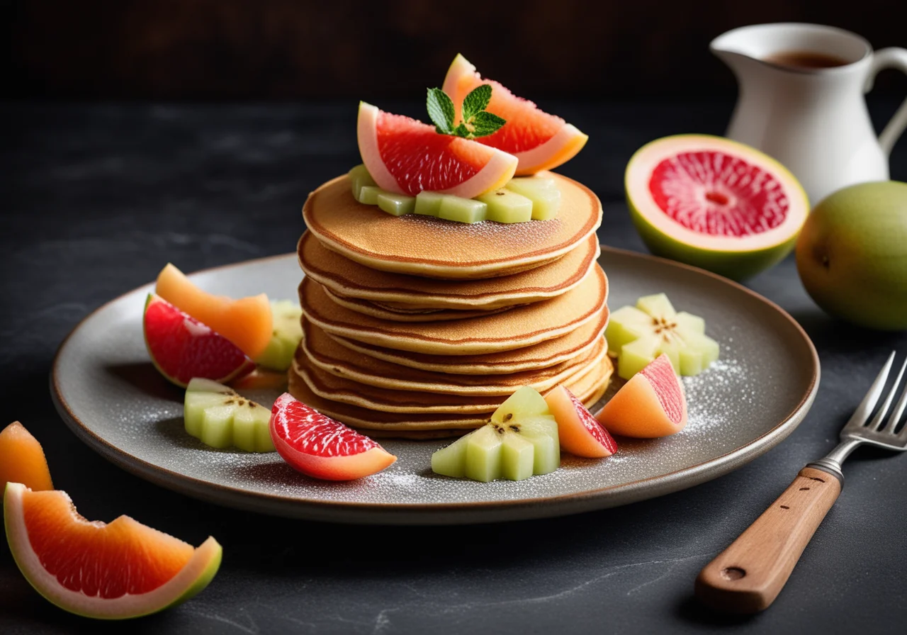 Pancakes with Fruit Salad and Caramel