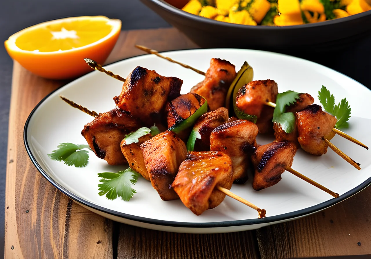Tandoori Chicken Skewers with Mango Salsa