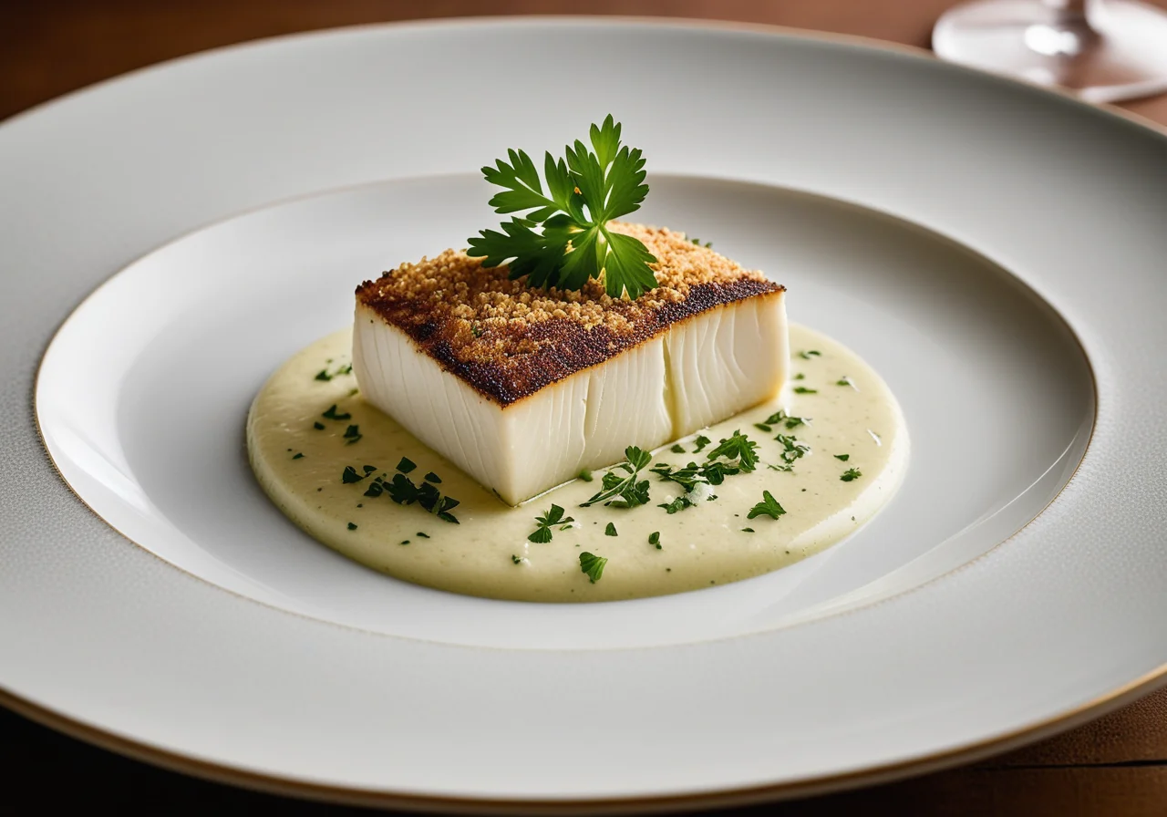 Halibut with Mustard Cap and Parsley Puree