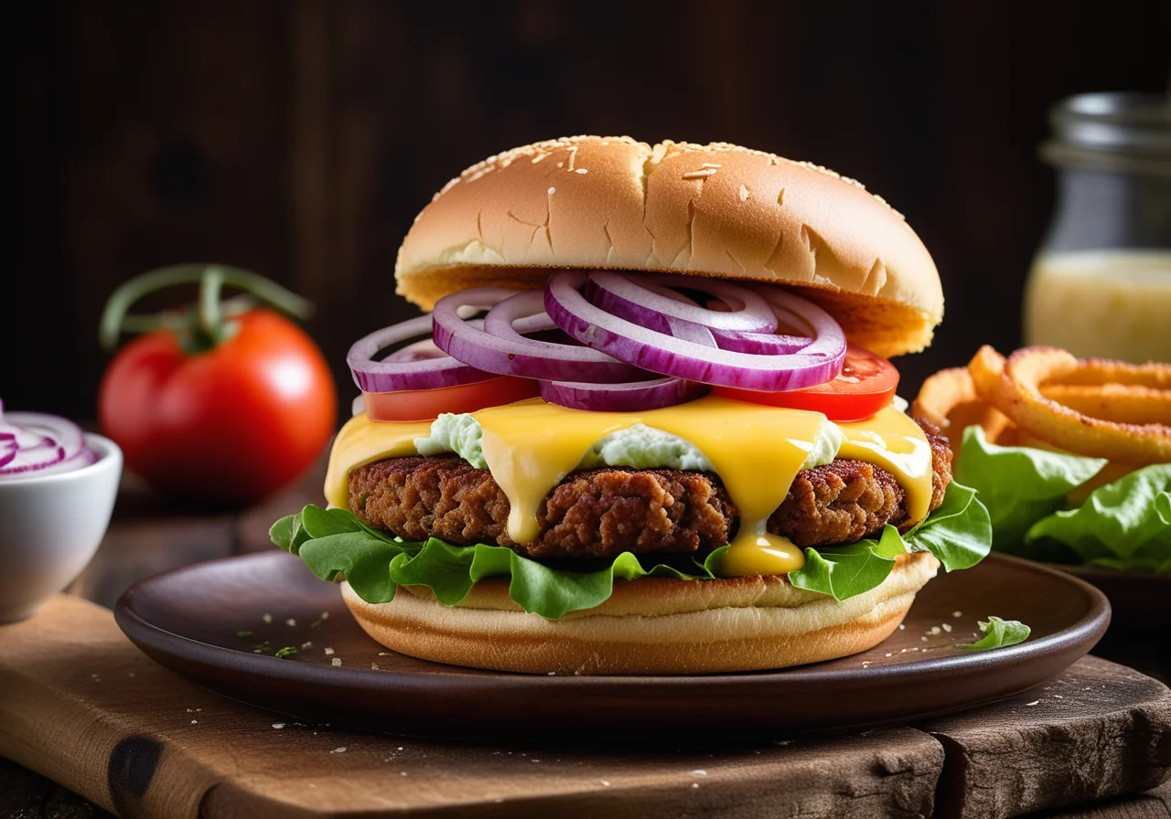 Bean Burger with Cheese and Onions