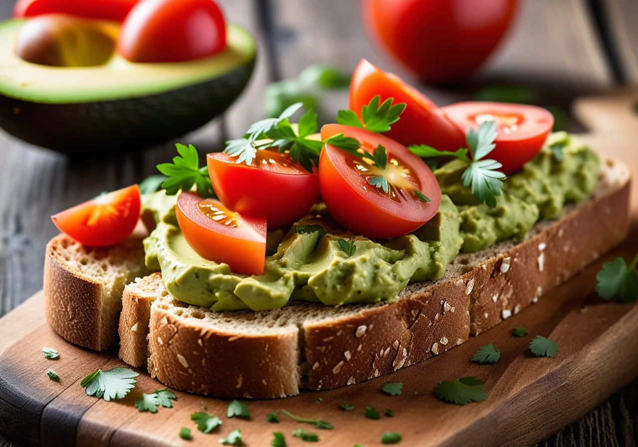 Avocado Puree with Tomatoes on Toasted Bread
