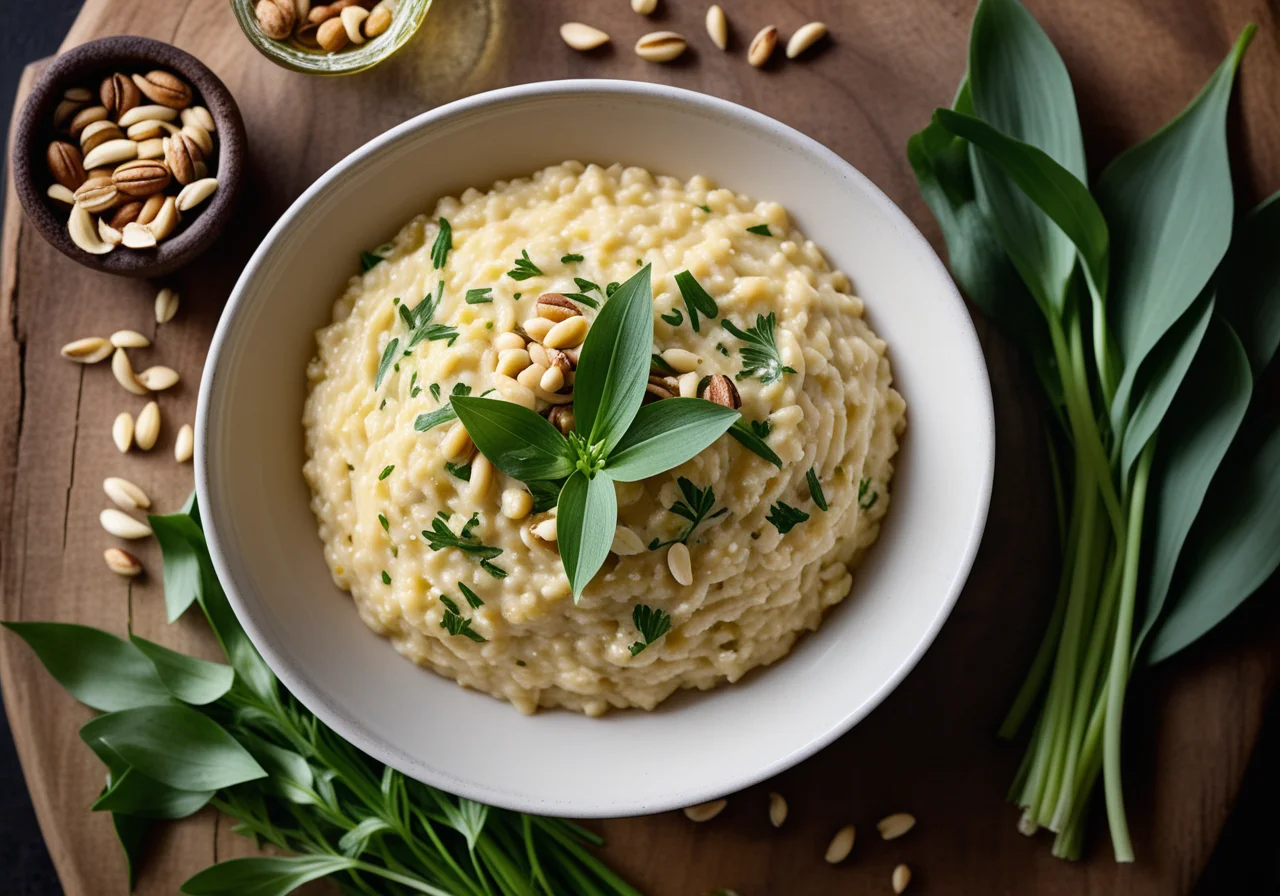 Wild Garlic Risotto with Ricotta and Pine Nuts
