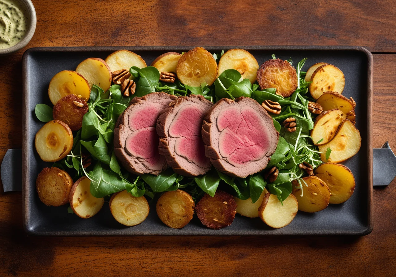 Field Salad with Fried Potatoes and Roast Beef