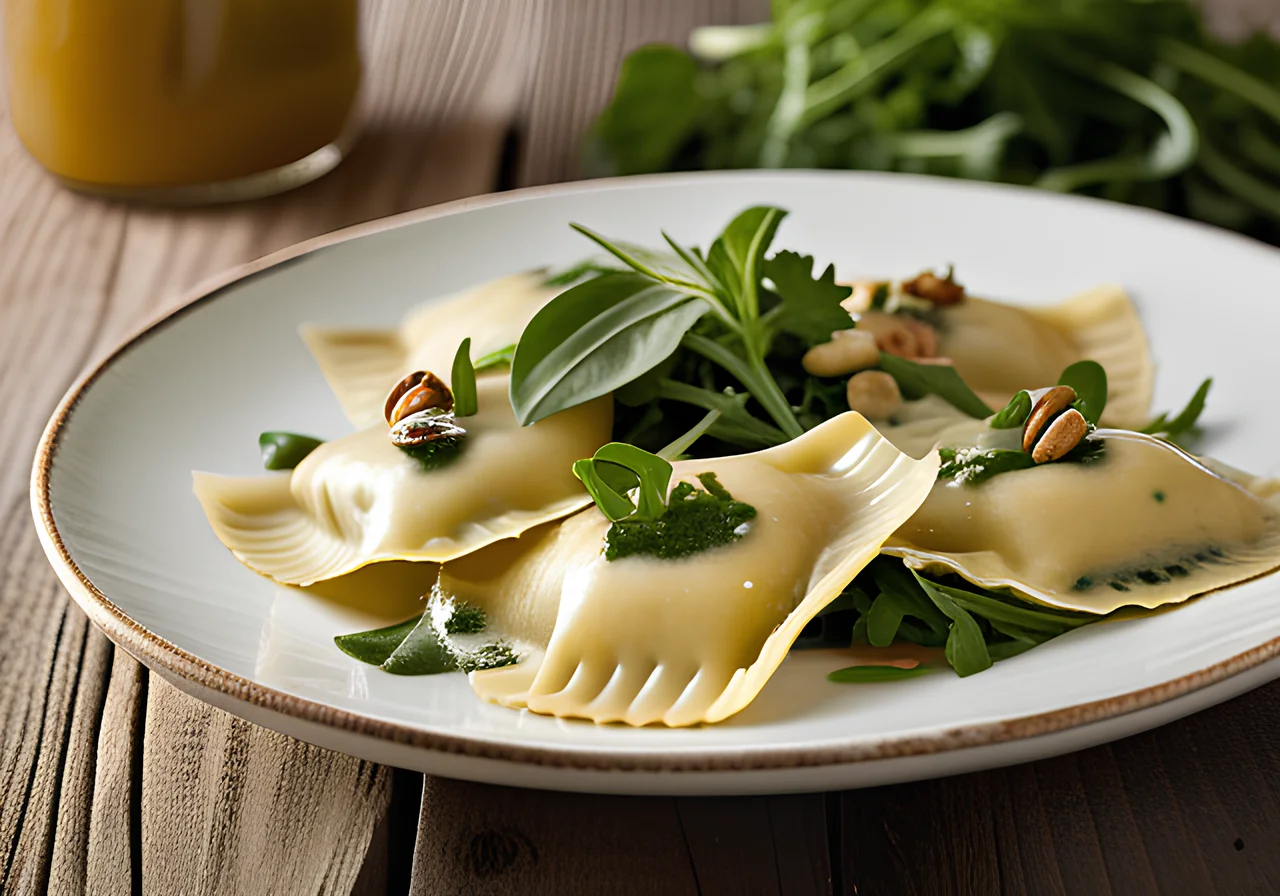 Filled Pasta with Creamy Herb Sauce and Pine Nuts
