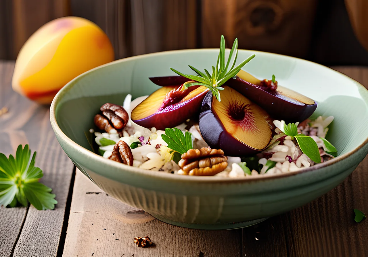 Herb Rice Salad with Caramelized Plums and Walnut Dressing