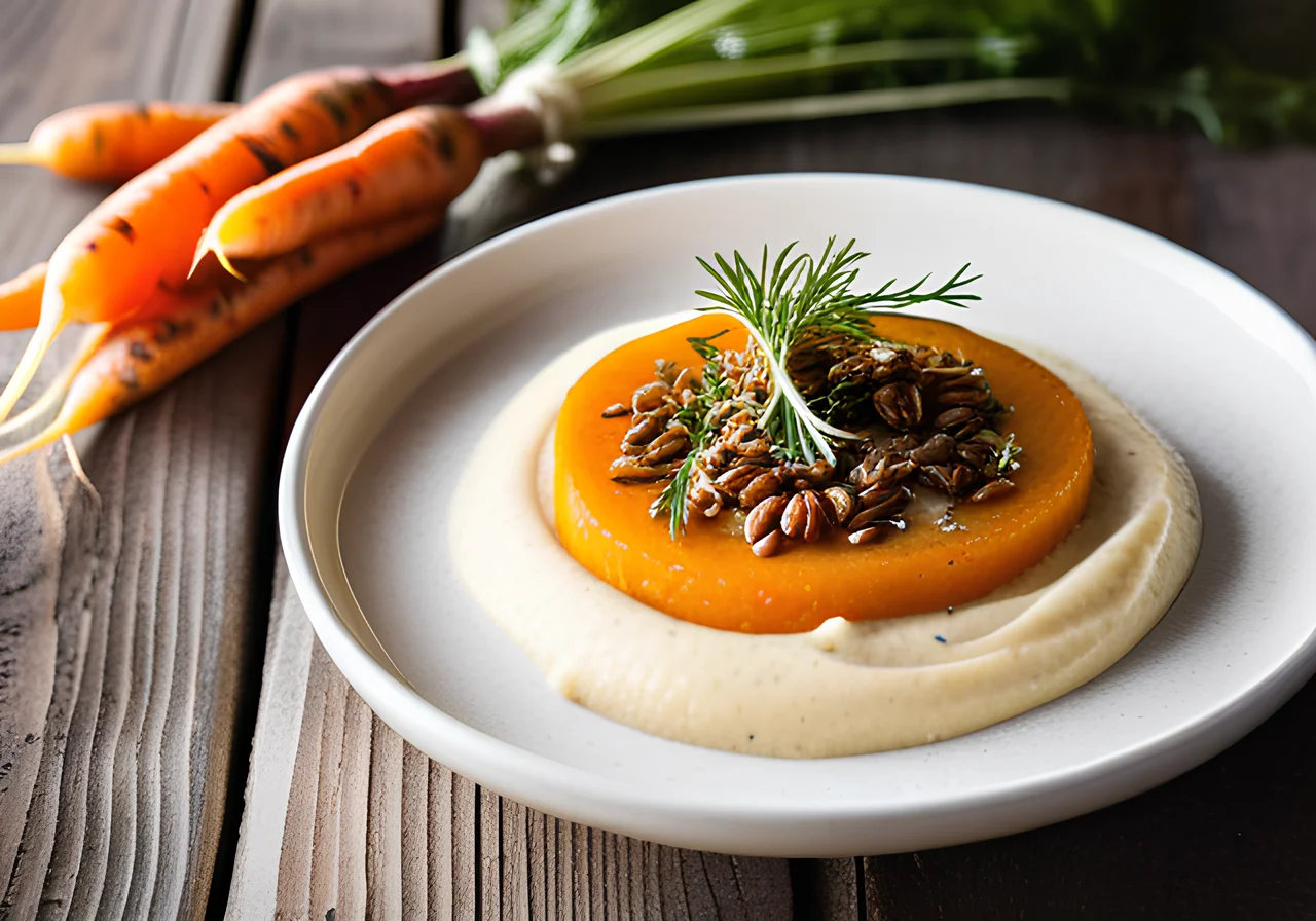Roasted Carrots with Parsnip-Potato Puree and Flaxseed Quark