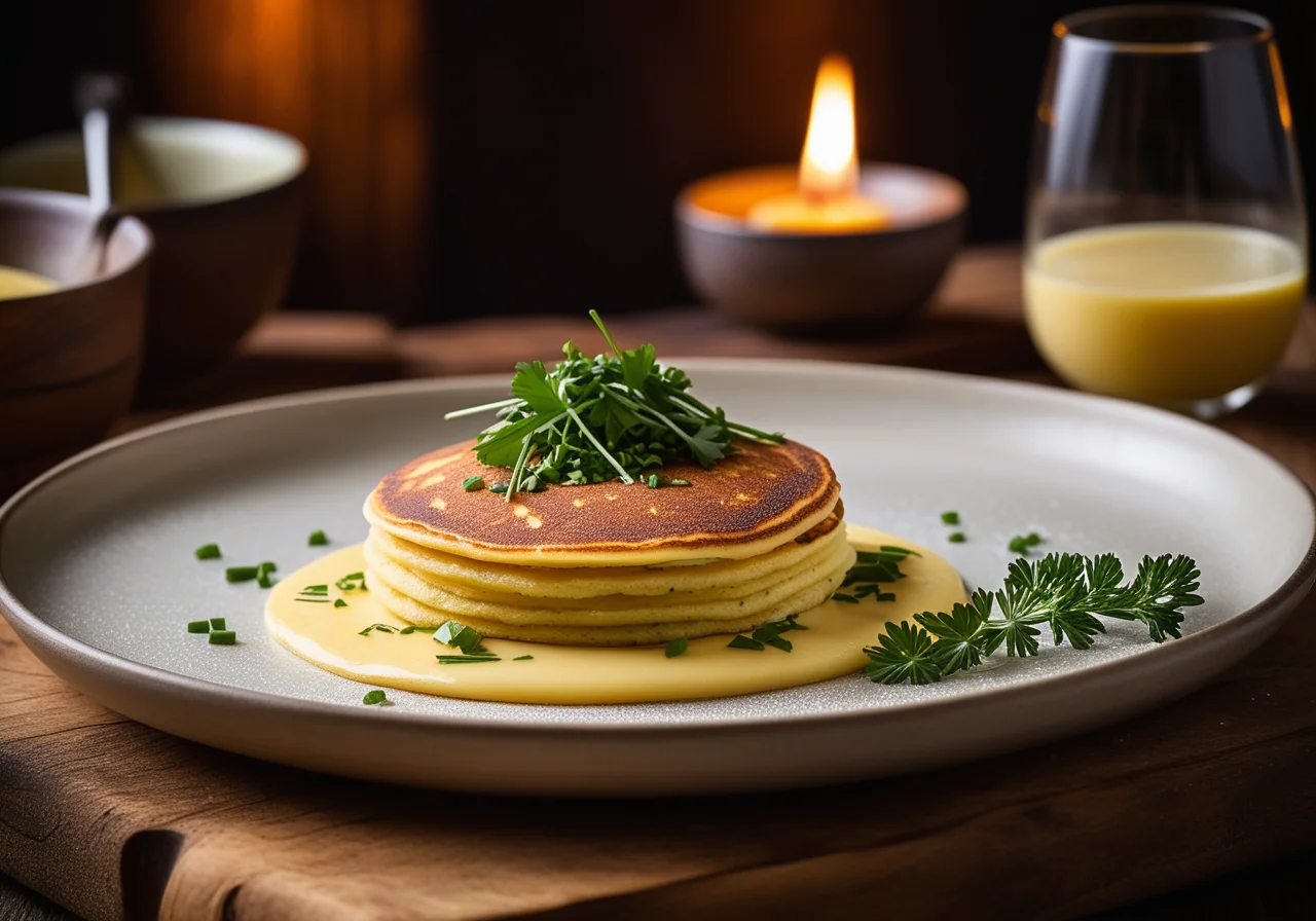 Potato Purée with Smoked Eel in Herb Pancake