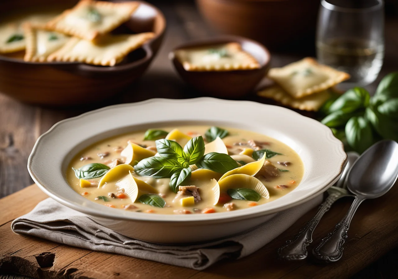 Vegetable Soup with Porcini Ravioli