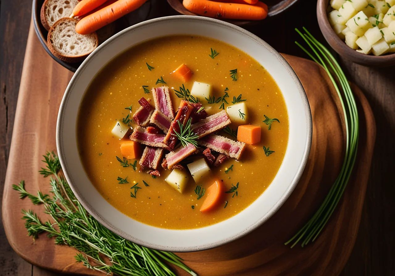 Bread‑Vegetable Soup with Bacon