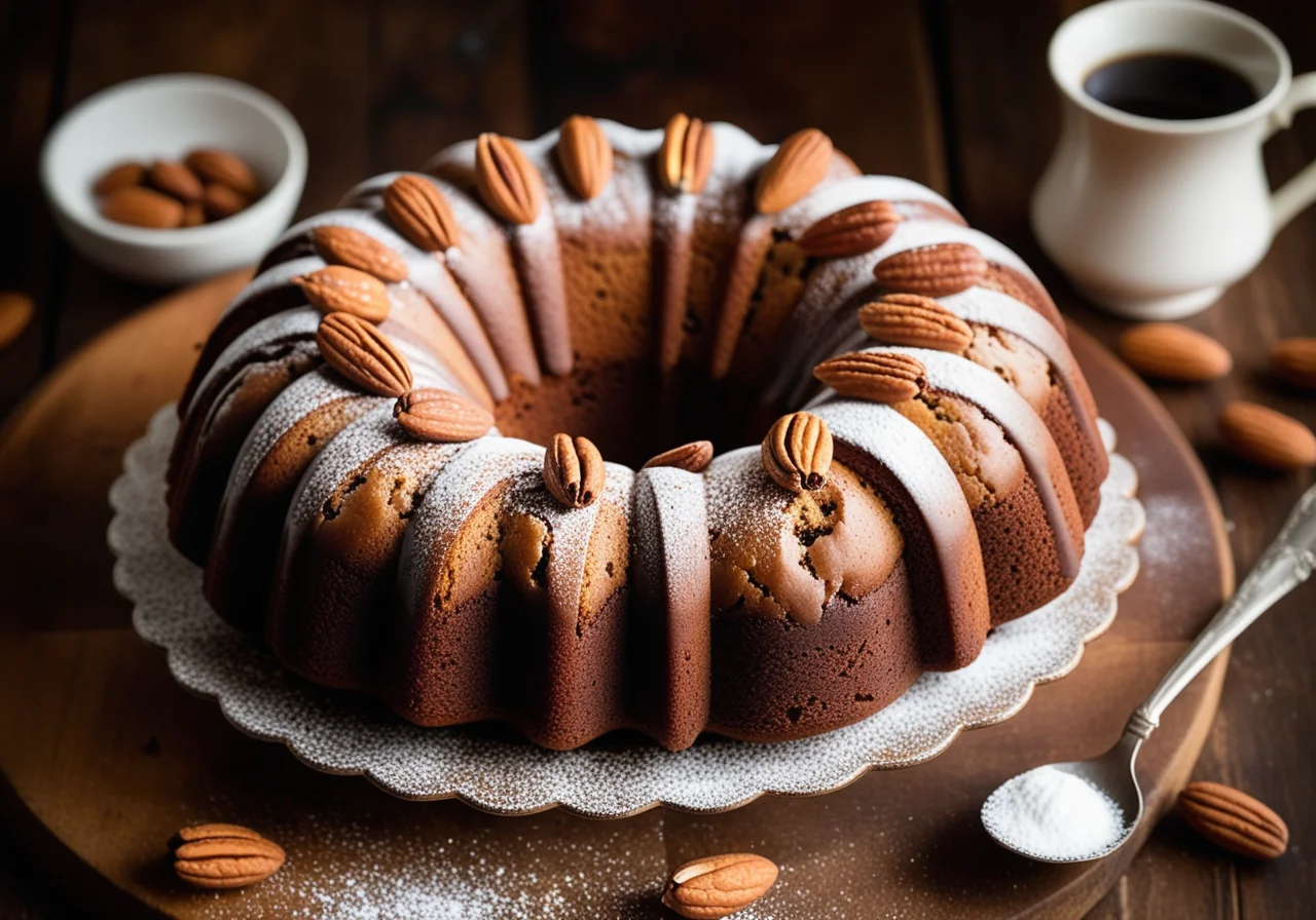 Bundt cake with raisins and almonds