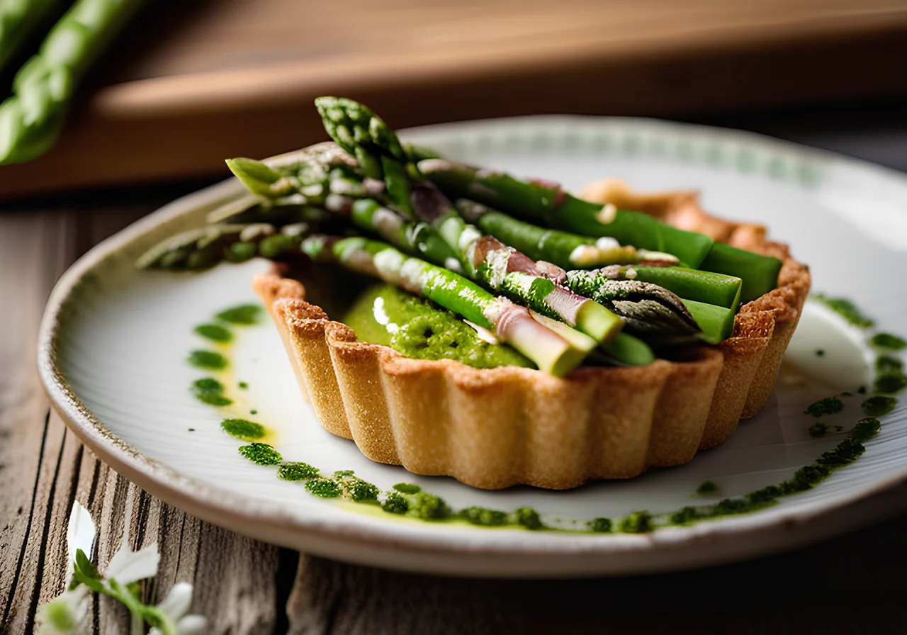 Asparagus Tartlets with Green and White Asparagus and Wild Garlic Pesto