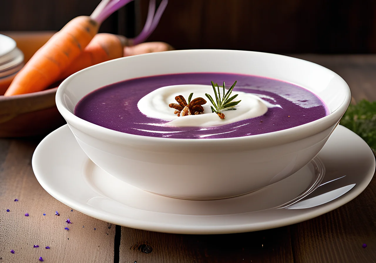 Purple Carrot Cream Soup with Walnuts