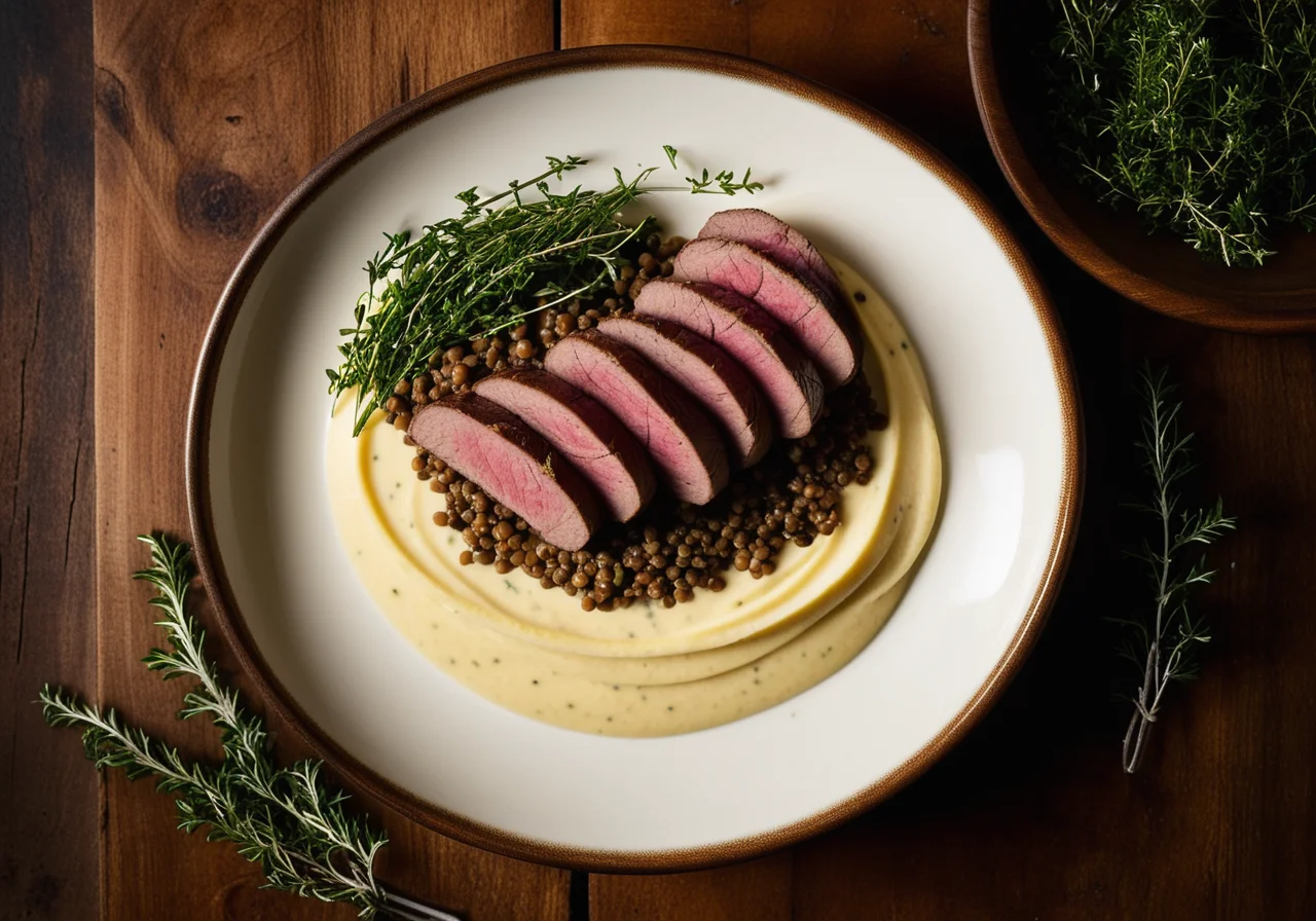 Bachsensfilets mit Linsen auf Püree