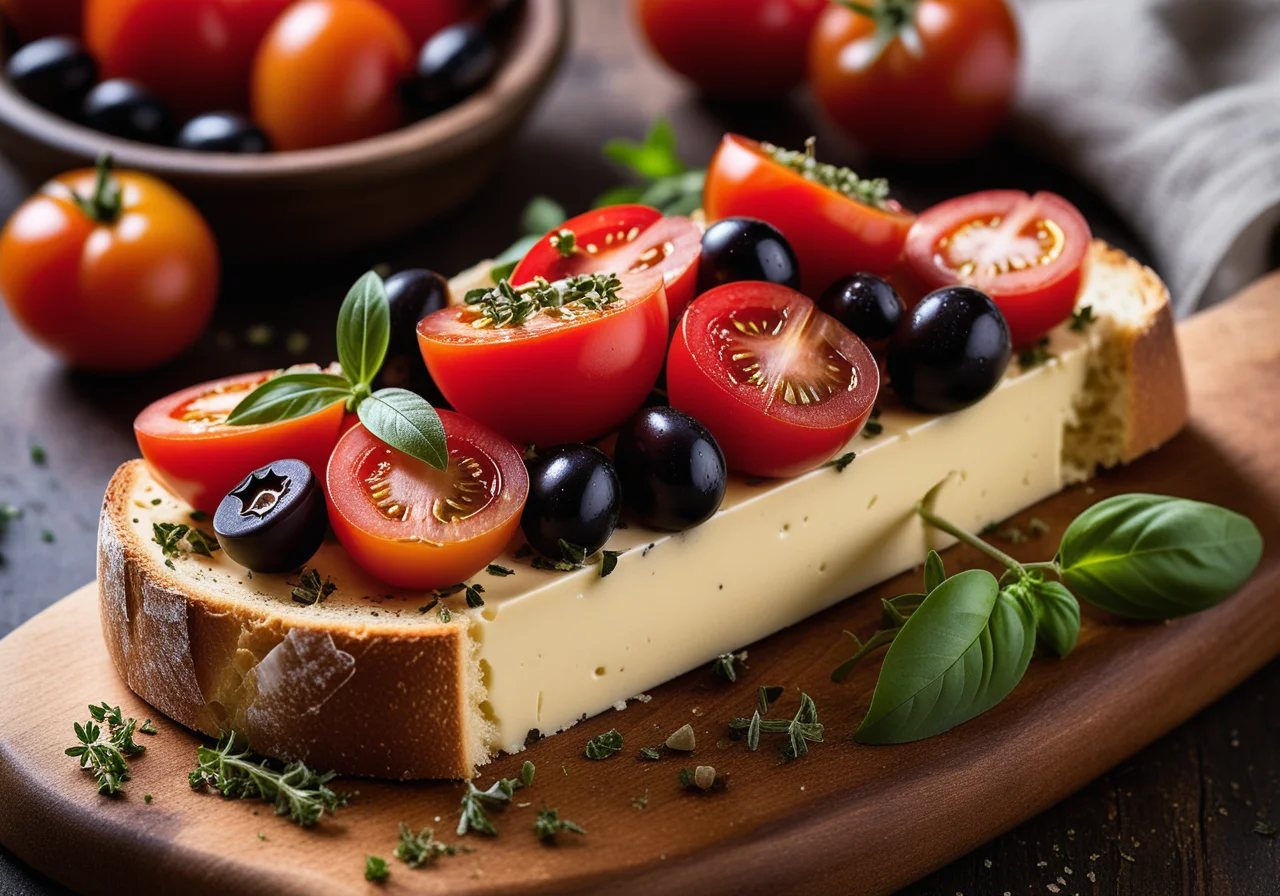 Baked Goat Cheese with Olives and Tomatoes