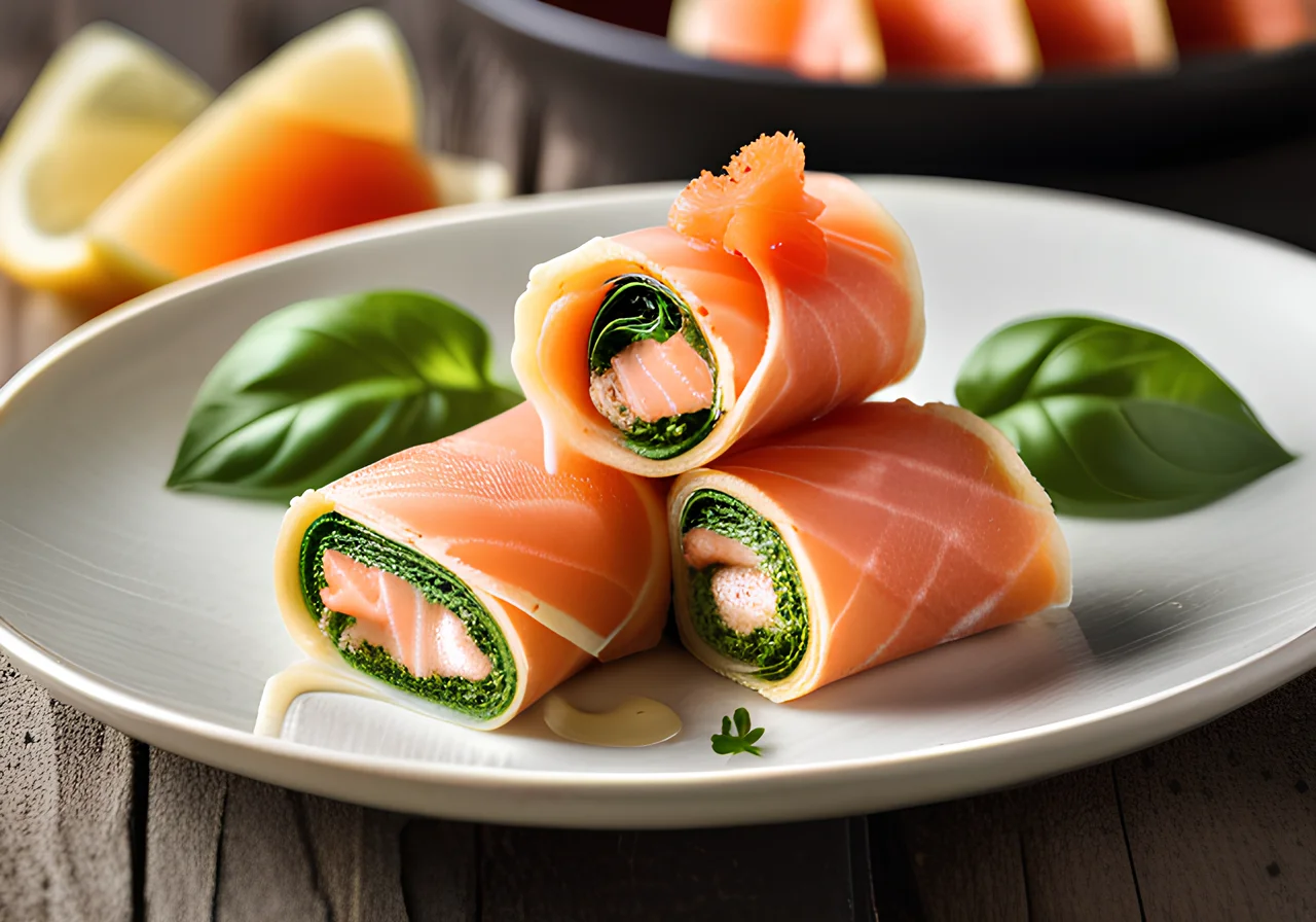Basil Crêpe Roll with Smoked Salmon