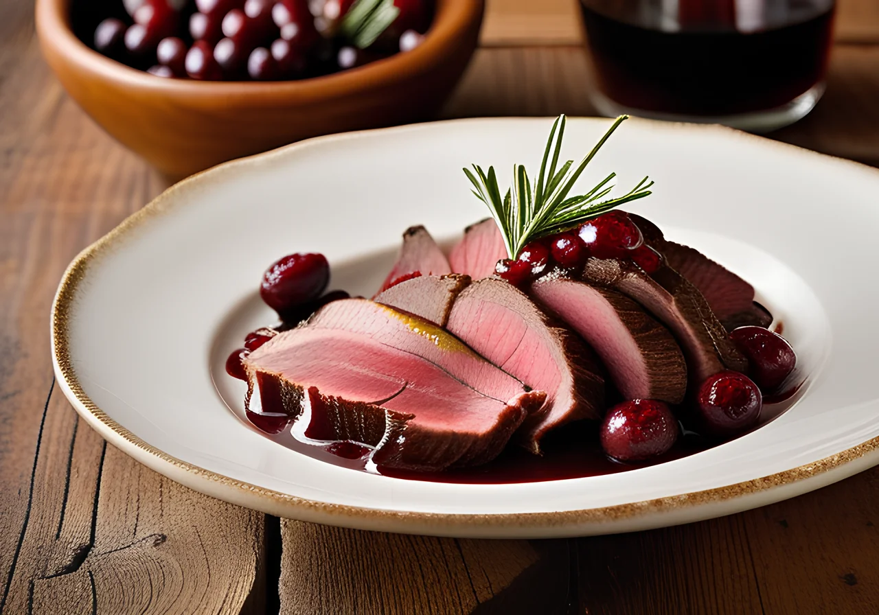 Venison Leg with Spiced Pears