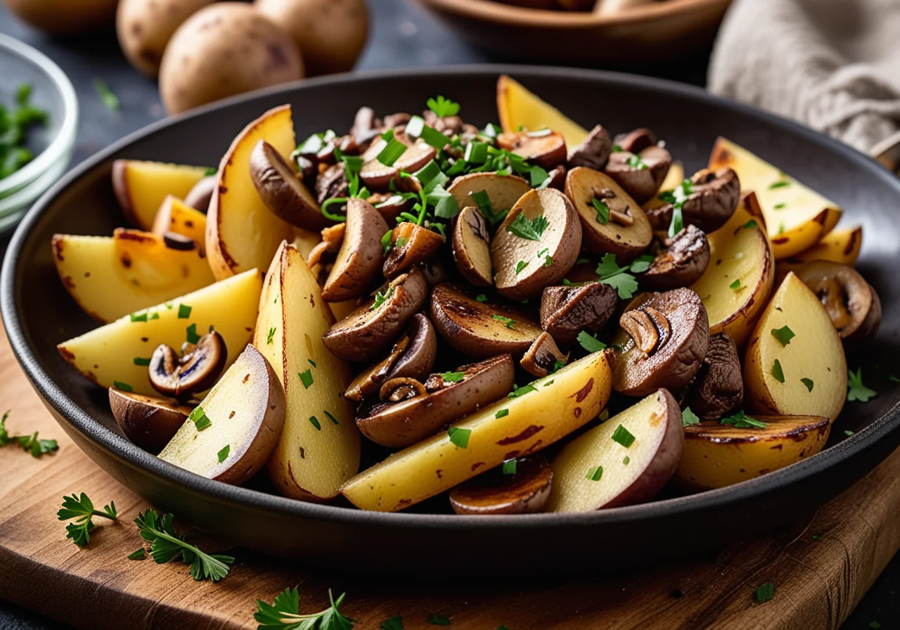 Pan‑fried Potatoes with Beef and Mushrooms