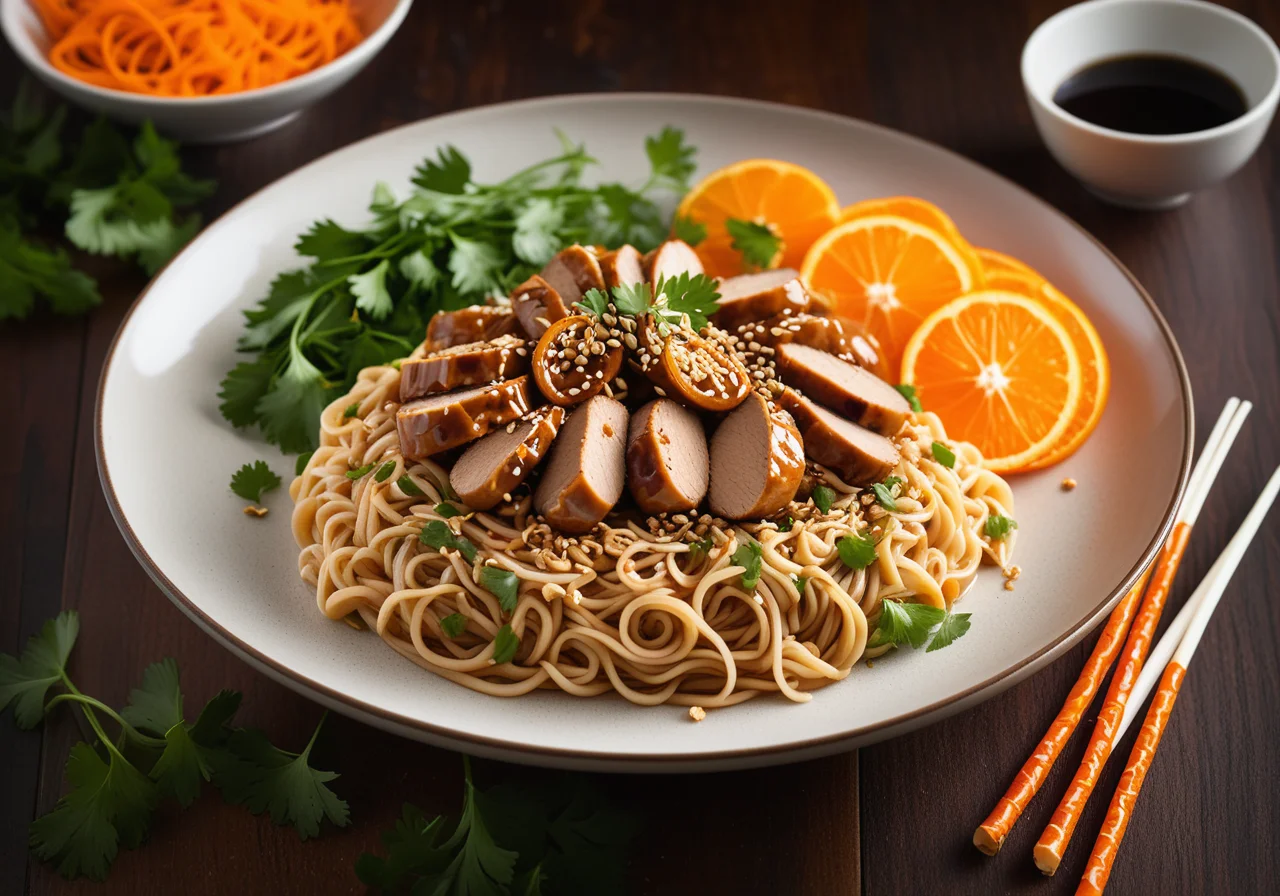 Chinese Noodles with Chicken, Sesame and Carrots