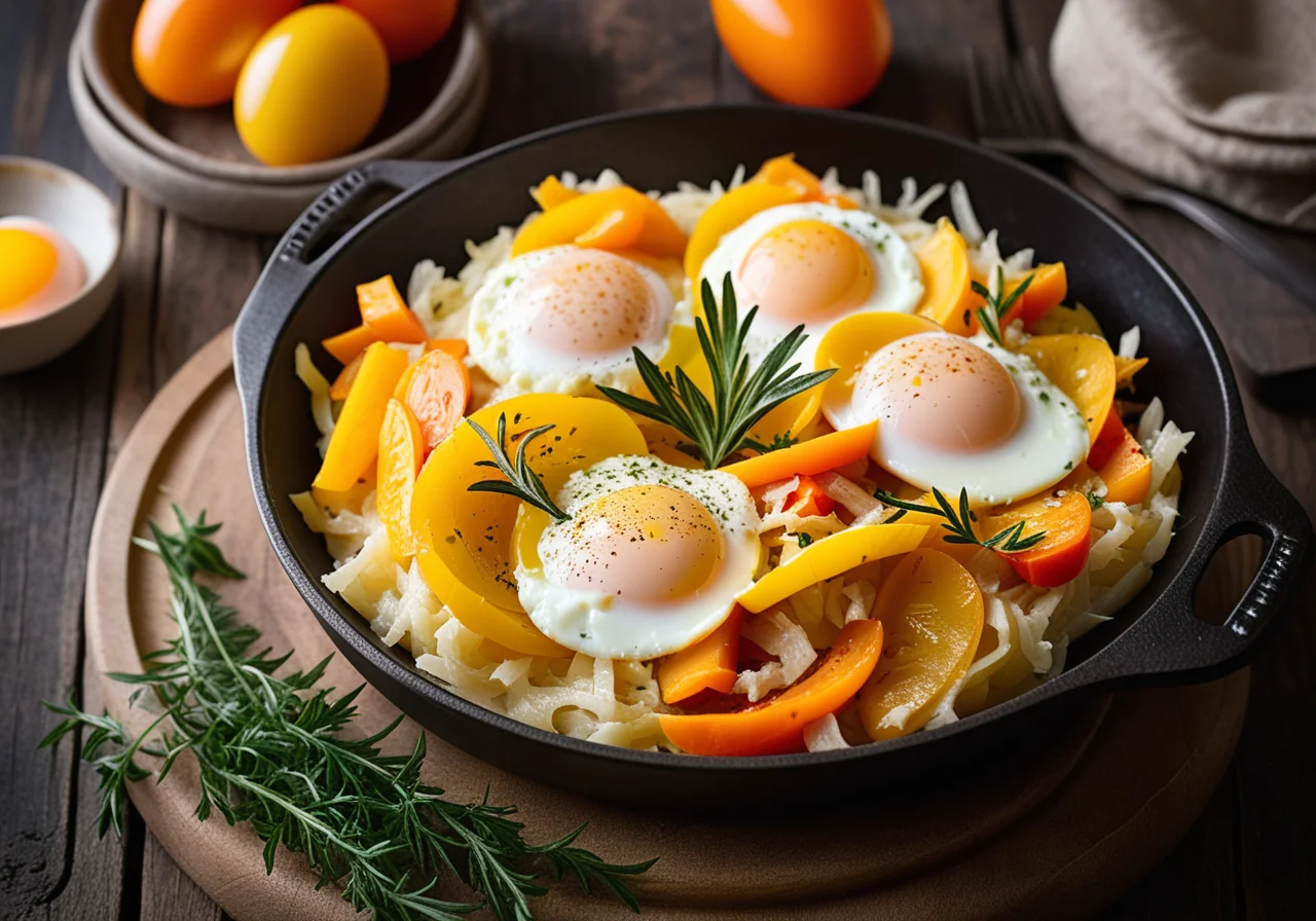 Sauerkraut Skillet with Bell Peppers and Eggs