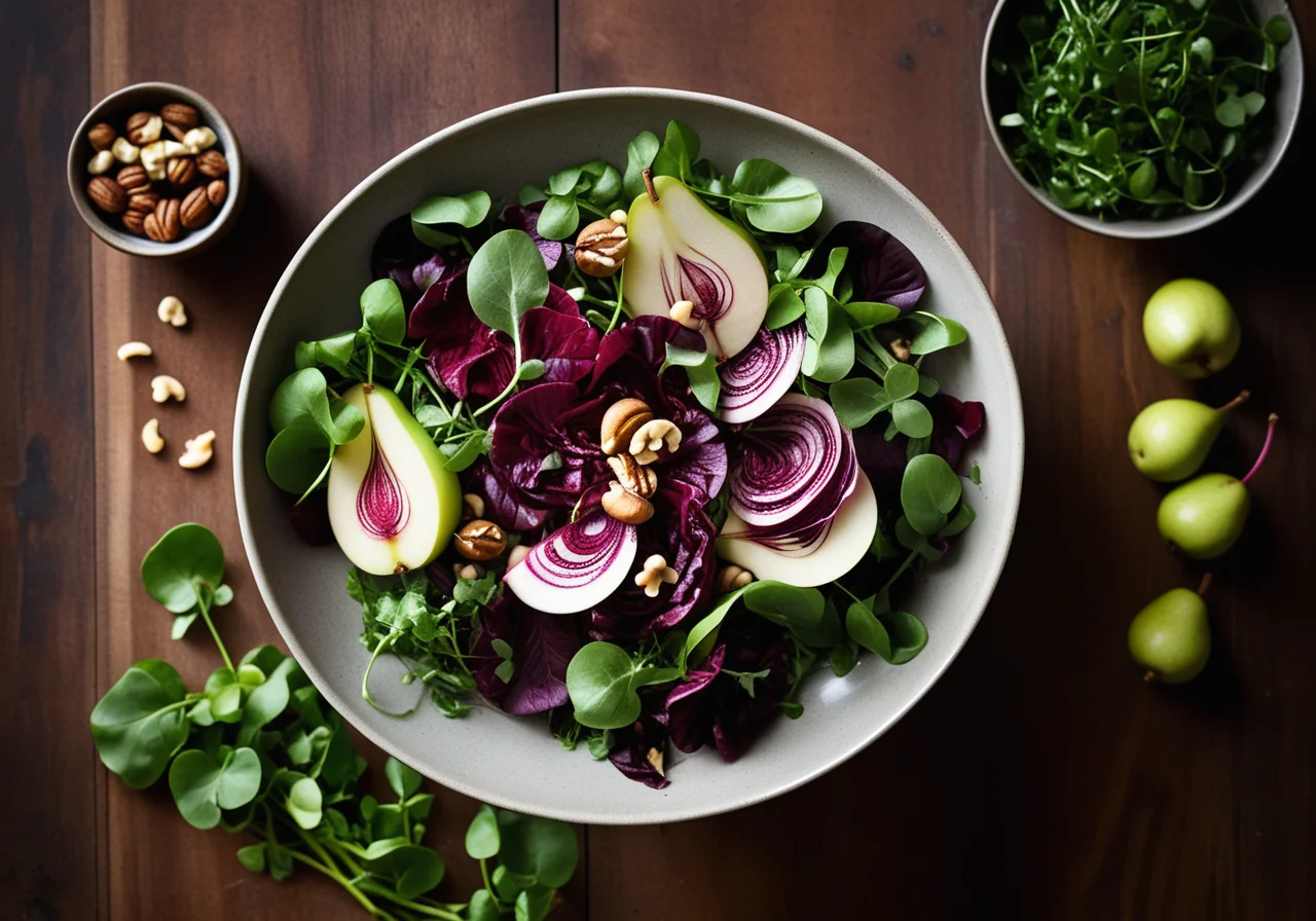 Radicchio with Watercress, Pear, and Walnut Vinaigrette
