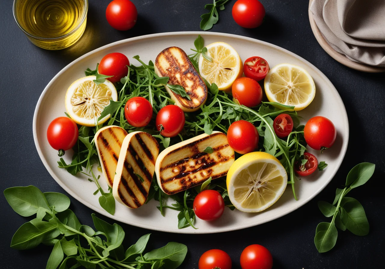 Marinated Grilled Halloumi with Arugula