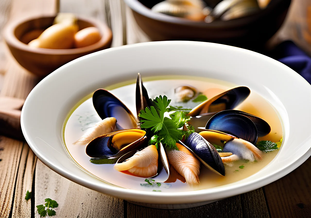 Clear Fish Soup with Miesmuscheln