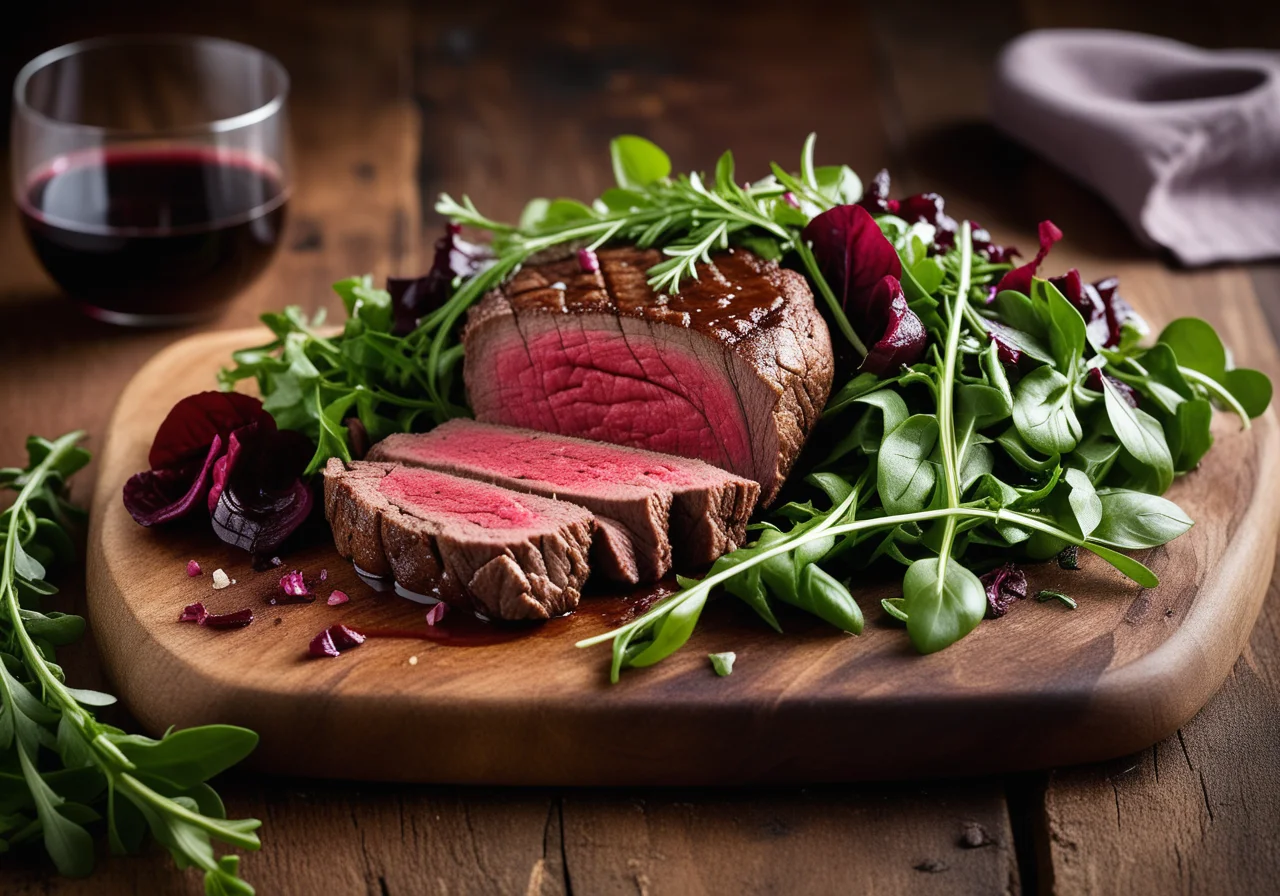 Beef steak with salad
